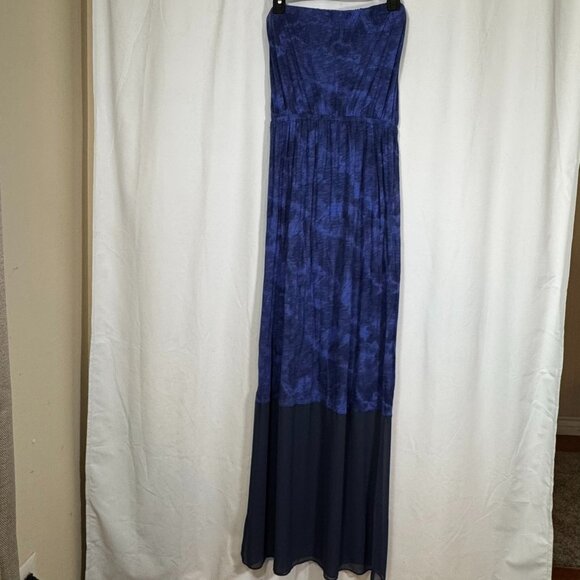 EXPRESS Royal Blue Tiedye Size Medium Strapless Dress Tube Top Sheer Bottom - Picture 8 of 14